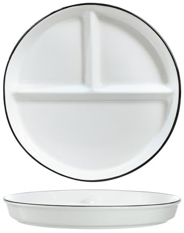 Bicuzat 1 plato de control de porciones de cerámica, plato dividido para una alimentación saludable y pérdida de peso, plato de postre dividido, plato de ensalada, plato de cena, blanco, 8 pulgadas