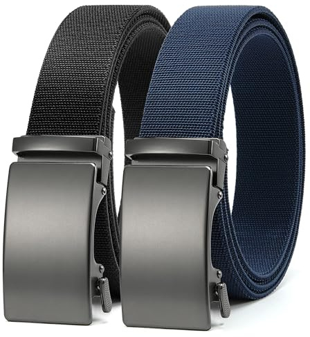 CHAOREN Mens Belt Stretchable 2 Pack - Black & Navy Blue Elastic Golf Nylon Web Adjustable Belt - for Casual Wear