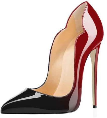 EDEFS Women Pumps Slip On Pointed Toe Flower Heels Stiletto High Heel 3.5 Inches Patent Leather for Party Weddings Gala Nero Rosso EU38