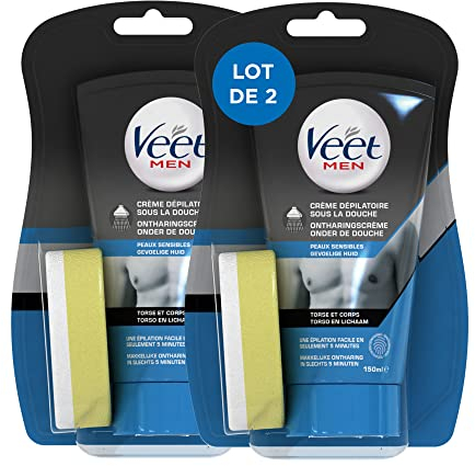 VEET MEN – 2 Stück Enthaarungscreme für Herren unter der Dusche – empfindliche Haut – 2 x 150 ml