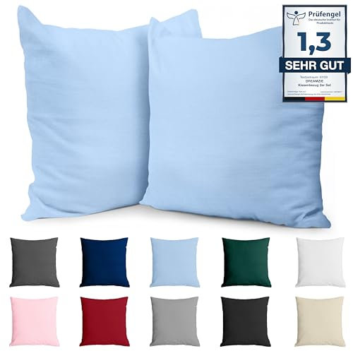 Kissenbezug 60x60 Baumwolle Renforcé (2er-Set) - Hellblau - Dicht gewebt mit 57 Fäden/cm² - Kissenhülle 60x60 cm - Oeko Tex Zertifiziert - Dreamzie