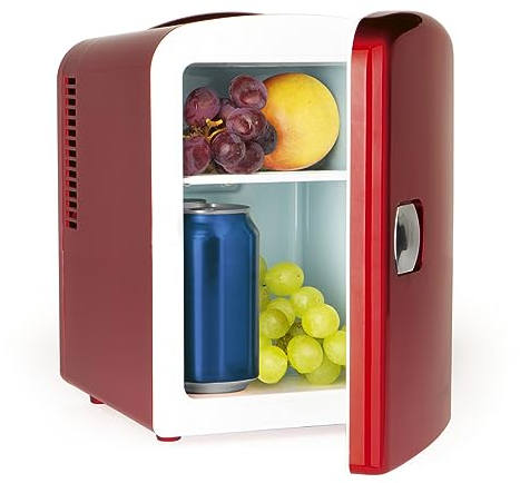 GOURMETmaxx Mini-Kühlschrank im Retro Design | Ideal für Lebensmittel, Getränke, Dosen und Beauty-Artikel | Minibar mit 4 Liter Volumen | Variable Stromversorgung [Rot]