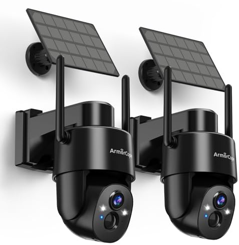 Armorcope 2Pack 2K HD Solar Security Cameras Wireless Outdoor, 360° PTZ View Outdoor Cameras for Home Security,Color Night Vision with Spotlight, 2-Way Audio,Motion Alarm, IP65 Waterproof