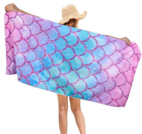 Xialvyu Microfibre Beach Towel, Swimming Towel, Mermaid Large Quick Dry Sand Free Dock and Bay Beach Towel, Travel Towels Quick Dry Large for Swimming, Beach, Travel, Camping (150 x 75 cm/59 x 29.5)
