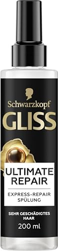 Gliss Express-Repair-Spülung Ultimate Repair (200 ml), Haarspülung mit Keratin repariert extrem geschädigtes Haar, Pflegespülung mit Hitzeschutz bis zu 230 °C
