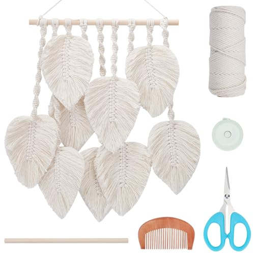 FREEBLOSS Set Macramé Feuille Kit Feuille Macramé Kit de Suspension Murale Macramé Feuille Macramé Feuille Blanches Kits de Macramé pour Débutants Tapisserie de Feuilles de Macramé