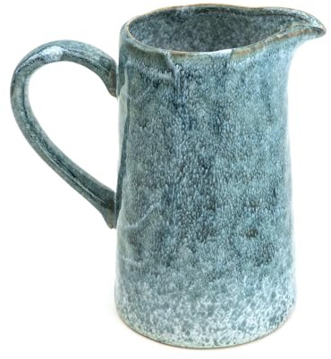 Reactive Blue Glaze Jug | Ceramic Flower Vase | Decorative Stoneware Pitcher - 17cm