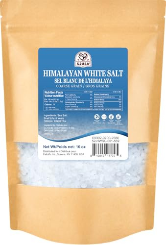 52usa Sel blanc de l'Himalaya à gros grains, sans OGM, sel casher, 0,5 kg