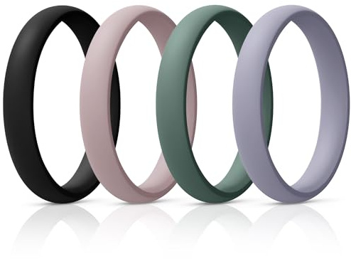 Egnaro Women's Silicone Wedding Ring 2.5mm Wide 1.8mm Thick Rubber Band Set