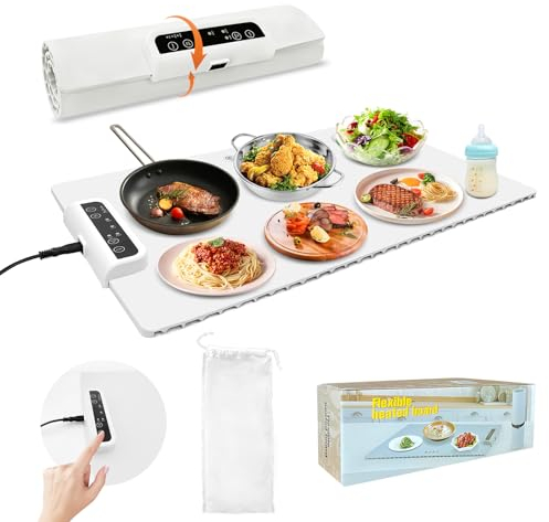 Anatole Chauffe Plat Électrique Plaque Chauffante en Silicone Pliable Grand 61 * 38cm Plateau Chauffant à Surface Entière avec 3 Température Durée Réglable pour Buffet Fête Restaurant