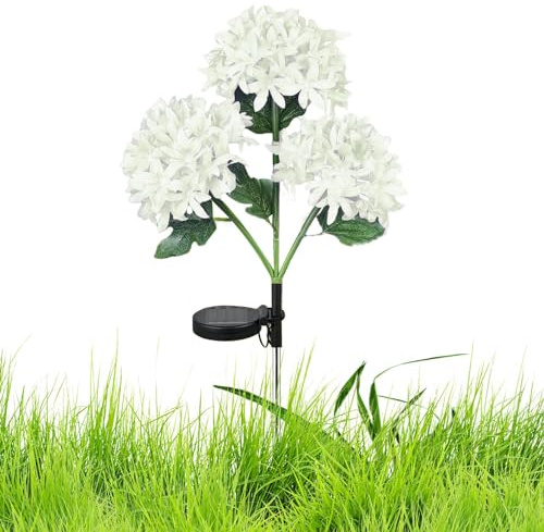 Zuasdvnk Flores solares al aire libre impermeables,luces de flores solares al aire libre,Flor de hortensia Luz realista impermeable | Decoración de jardín de flores en flor, Arte de diseño