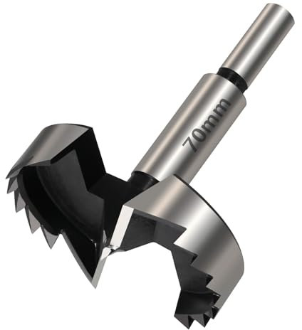 Vearter Mèche Forstner de 70 mm - Multi-dents - En acier à haute teneur en carbone - Avec tige ronde - Pour bois, bois massif, MDF, plastique, panneaux de particules, contreplaqué