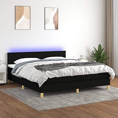 Brokky Boxspringbett mit Matratze & LED Bett Mit Bettkasten Bett Boxspringbett Betten Boxspringbett Mit Matratze Schwarz 160x200 cm Stoff - 3133887