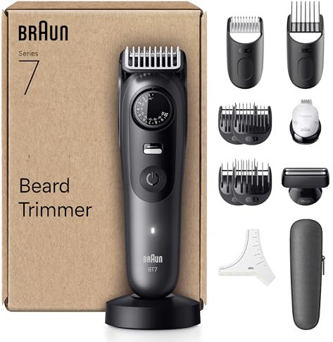 Braun Regolabarba Uomo Series 7, +12 Strumenti Da Barbiere, Lama ProBlade Affilata a Vita, Fino A 120 Minuti Di Autonomia, Selettore Di Precisione Con 40 Lughezze E Blocco, BT7545, Grigio