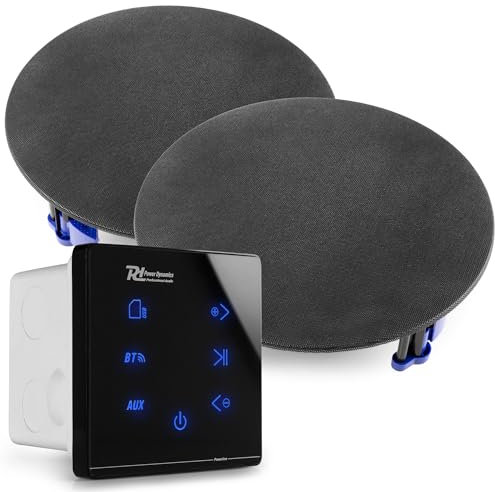 Power Dynamics Powerline A50B Pack Amplificateur Mural avec 2 Enceintes Encastrables - 60 Watts, BT 5.0, USB et Micro SD, Écran Tactile, Télécommande, Idéal pour Sonorisation de la Maison