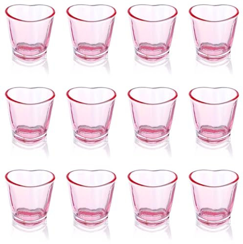 Lot de 12 verres à liqueur roses en forme de cœur, 42,5 g