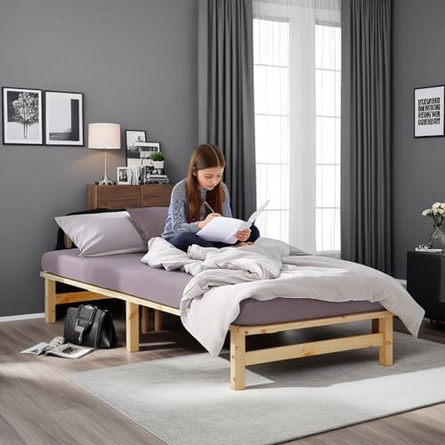 Homestyle4u Holzbett Palettenbett 100x200 mit Lattenrost Natur Bettgestell Bettrahmen Bett Holz Unbehandelt Kiefer Massiv | Artikel 2800