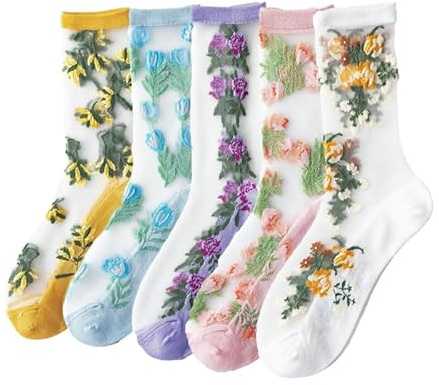 Yolhloy 5 Paia Calzini Da Donna Trasparenti Estate Nylon Calze alla Caviglia Corte Sottile con Soletta in Cotone Antiscivolo e Punta Rinforzata