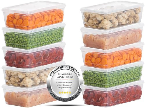 uandu Gefrierbox Set, Frischhaltedosen mit Deckel - 10x2L, BPA-frei, Kühlschrank Organizer, Gefrierschrank Organizer, Gefrierdosen, Gefrierboxen Organizer, Deli Container, Gefrierbehälter 20 Liter