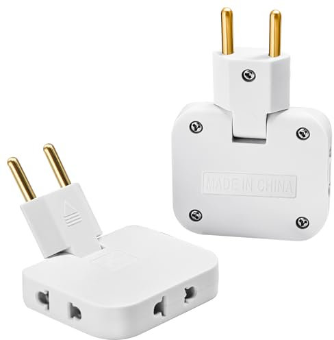 SUNNIFLY 2 Stück Flachstecker Mehrfachsteckdose mit 3 Adapter Steckdose, Steckdosenadapter Flach mit 180°-Drehgelenk, EU-zu-US-Adapter für Zuhause, Büro, Reisen