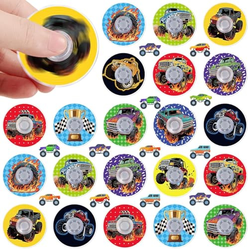 SCIONE 24 Fidget Spinners Monster Truck för Barn - Mini Set av Magiska Tricks, Present till Alla Hjärtans Dag, Klassbelöning och Anti-Stress Sensoriska Leksaker (4 cm)