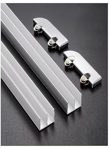 Kit de quincaillerie for porte coulissante en verre de 5 mm d'épaisseur - Rail en aluminium à double canal en U avec roulettes for vitrine, placard, penderie(190cm/75in)