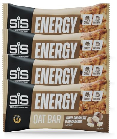SiS Energy Oat Bar - Sports Bar with 40g Carbs & 10g Protein - Natural Fibre, Informed Sport Certified - Convenient On-the-Go Snacks - Pack of 4 70g Bars (Pack of 4, White Chocolate & Macademia)
