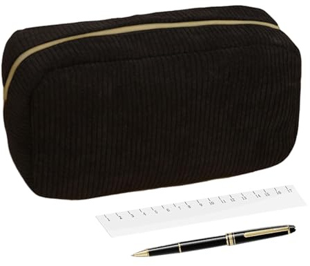 Astuccio grande in velluto a coste, contenitore per cancelleria con chiusura a cerniera, per studenti delle scuole medie, studenti, adulti, bambini elementari, Nero , Refer to description, Unisex
