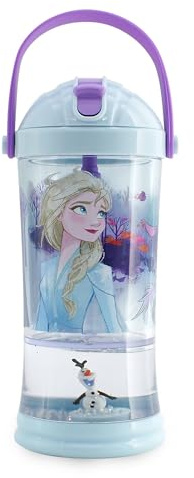 Disney Store Borraccia ufficiale Frozen 2 (2019) con cannuccia a forma di palla di neve, 310 ml, con cannuccia ribaltabile e coperchio a vite, adatta per bambini dai 4 anni in su