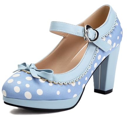 Scarpe Donna Mary Jane Heels Chunky Platform Pumps Cute Strawberry Print Pois Color Block Fiocco Retro Lolita Style Comfort Scarpe Eleganti per Cosplay Festa Daily Wear Casual Fashion