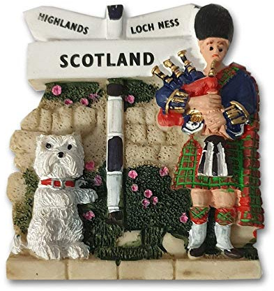 Scotland Westie Signpost Bagpiper Fridge Magnet Scottish Souvenir Gift Sign Post