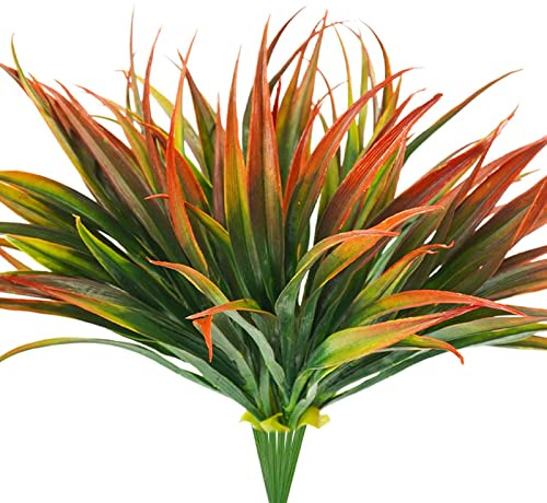 Phliofd 6Pcs Artificial Grass Fake Plants 17.3in Outdoor Plastic Plants UV Resistant Greenery Fake Grass for Home Window Garden Office Patio Hanging Planter Pathway Front Porch Décor Red