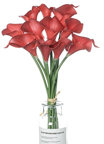 huaao 12pcs Lirios de Cala Flores Artificiales Rojos en Latex, Flores Falsos Realista Decoración Aniversario, Matrimonio, Boda, Hogar, Fiesta, Oficina, Arreglos Florales, Bouquets Flor Nupcial