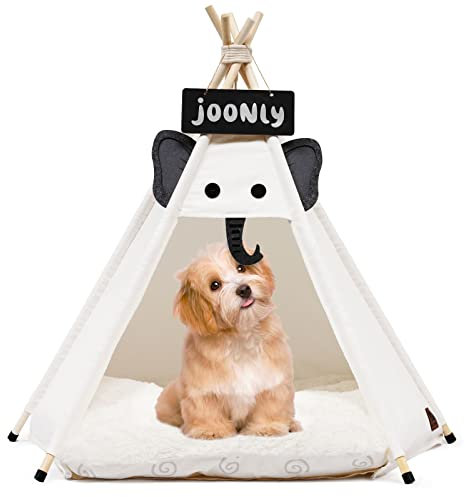 Ark miido Tipi Zelt für Haustiere Hunde und Katzen Tipi Hunde-Katzenbett mit Doppelseitigem Kissen Abnehmbar und Tragbar Haustierbett Luxery Haustierhäuser mit Tafel