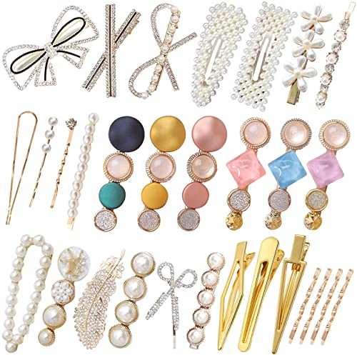 KEYRI 30 Stück Haarspangen Damen Haarspangen Perlen Mädchen Haar Pin Süße Haarschmuck Hair Clip Nahtlose Haarspange Glitzer Kristall Geometrische Haarnadel Haar Accessoires für Haarstyling (30 Stück)