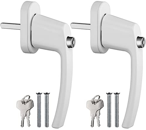 AUTOUTLET Abschließbare Fenstergriffe, 2PCS Aluminium Sicherheitsfenstergriff Fensterschloss Kindersicherung mit Druckknopf & Schloss in Stiftlänge 35mm, Fenster Windows Türgriffe Balkontürgriff(Weiß)