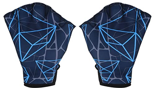 PATIKIL Webbed Swim Gloves, Swimming Aquatic Gloves Printing Water Resistance Training Accessories for Swimming and Diving, L, Dark Blue