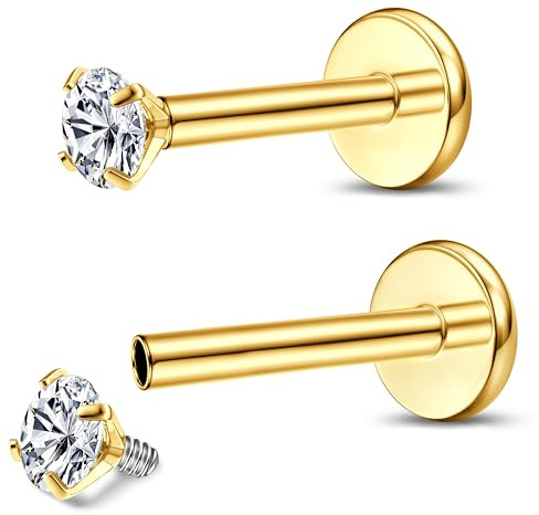 Chriscoco 16G Titanio Piercing Labio de G23 Tragus CZ Ópalo Labret Monroe Cartílago Helix Piercing Oreja para Mujeres Hombres 6mm 8mm