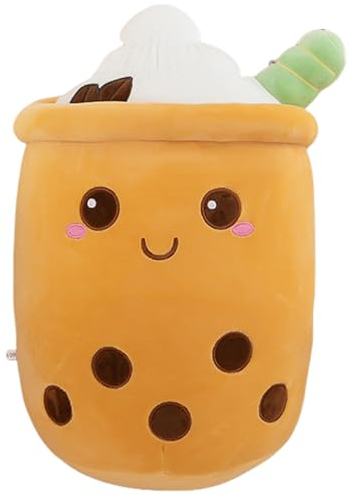 AMOZO Bubble Tea Kuscheltier Plüschkissen, Kawaii Bubble Tea Plüschtier Kissen Niedliche Boba Plüsch Weich Stofftier Spielzeug für Boba Liebhaber (24cm, Brown)