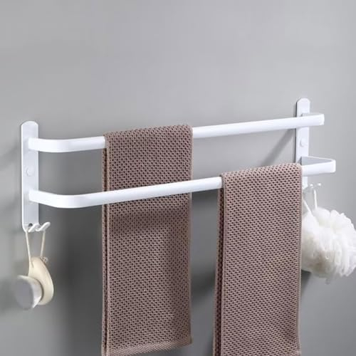 Estante de Toallas con 2 Ganchos Pared Toallero de Aluminio Baño Toallero Barra de Toalla para Baño o Cocina Blanco 2 Capa 40 cm