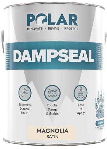 Polar Magnolia Damp Seal Paint - 2.5 Litres - Satin Finish - Stain Blocker and Damp Proof Anti Mould Paint for Internal Walls & Bathroom Ceilings - Quick Drying for Wood, Plaster, Cement and Stone