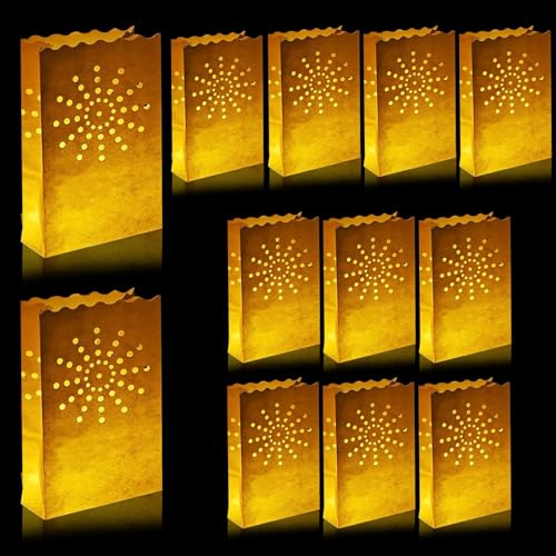 12 Stück Papier Lichttüten weiße Lichtertüten Papier Lichttüten Weihnachten Kerzentüten Lichtertüten Candle Bags für Dekoration, Geburtstag, Weihnachten, Straßenfest, Hochzeit