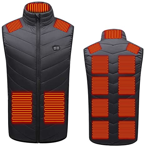 EMATOP Gilet Riscaldabile da Uomo e Donna, Caldo, Invernale, Elettrico, per Lo Sport, Leggero, Senza Maniche, per Esterni, Con Colletto Alto, Regolabile, Temperatura, 15-Nero, S