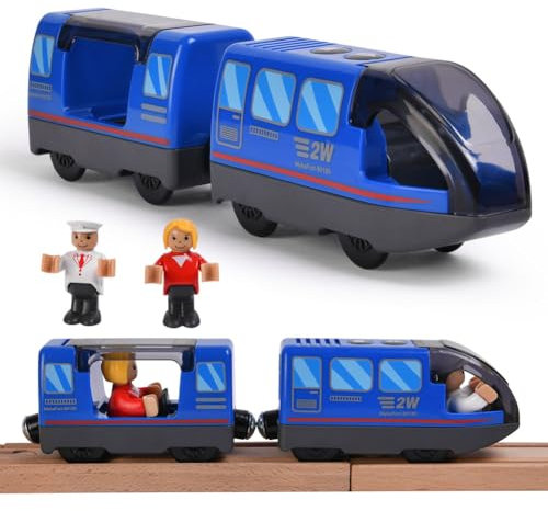 HOTUT Tren Eléctrico de Juguete para Niños, Tren de Locomotora de Acción, Juguete de Riel de Locomotora de Ferrocarril Magnético, Conexión Magnética, Motor Compatible con Vías de Madera
