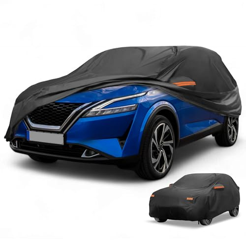 Partuto Copertura Auto Impermeabile Tutte le Stagioni Protezione Solare e Antipioggia Copertura Esterna Completa per Nissan Qashqai Film in Alluminio Nero con Strisce Riflettenti