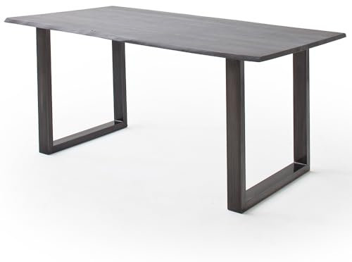 Lomadox Esszimmer Tisch Esstisch Massivholztisch 160x90 cm, Akazie massiv, grau sandgestrahlt, Massivholz/Echtholz, Metallgestell in U-Form, antik gewischt