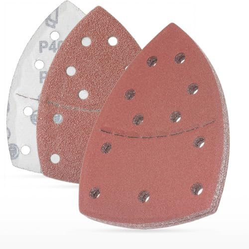 YoiYee 20Pcs Mouse Detail Sander Sandpaper Sheets P40-P180 | 11-hole dust extraction, 152x105mm dimensions, aluminium oxide abrasive, hook and loop backing, fits multi-sanders