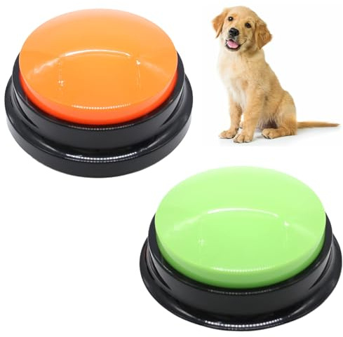 Hundbuzzer med inspelningsfunktion, hundknappar, husdjurskommunikationsknapp, 2 stycken hundknappar för kommunikation för hundinteraktion, husdjursträning, 30 sekunder inspelning och uppspelning
