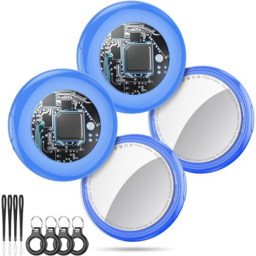Tukio Localizador Smart Air Tags 4 Pack Azul, Localizador de Llaves Compatible con Find My App (Solo iOS), Buscador de Objetos para Llaves, Carteras, Equipaje, Mochila, Batería Reemplazable