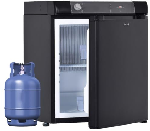 Smad Camping Fridge 40L, 3 Way Fridge Camping Gas 12V 240V for Caravan | Campervan, Van, Motorhome, Garage, Truck, Tent, RV, Mobil-Home, 0dB, 0-10°C, Black